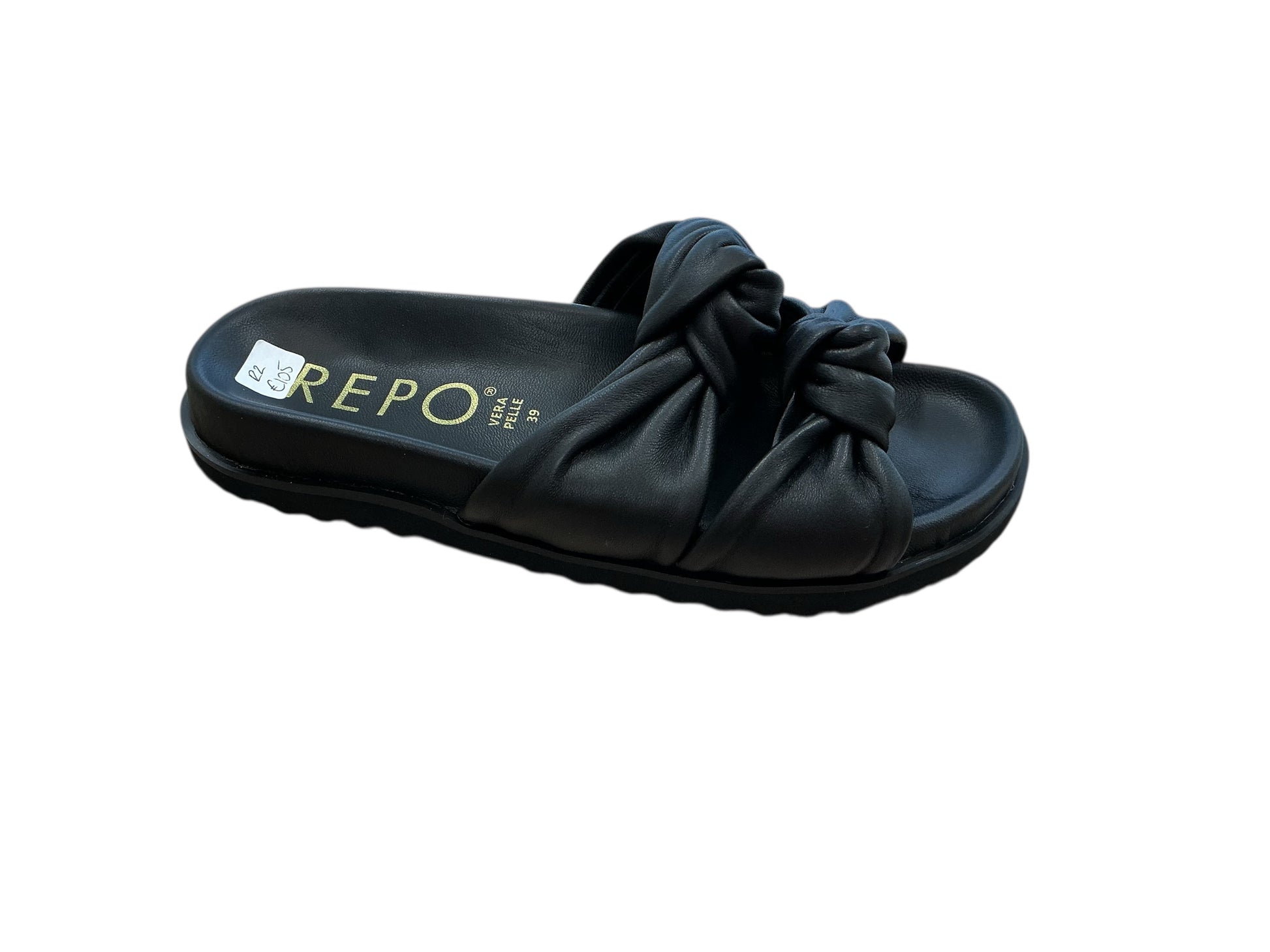 Repo black leather slides with knot detailing - Melissakshoes