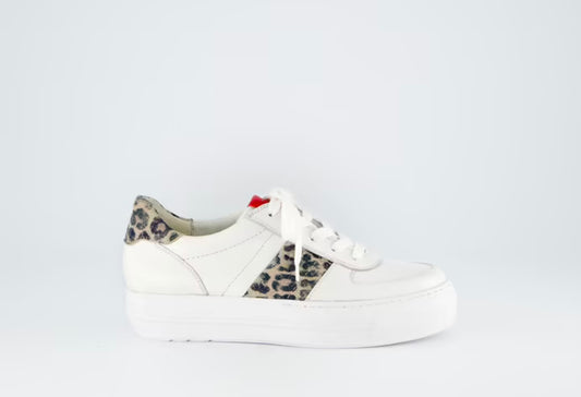Paul Green white leather platform sneaker with leopard print