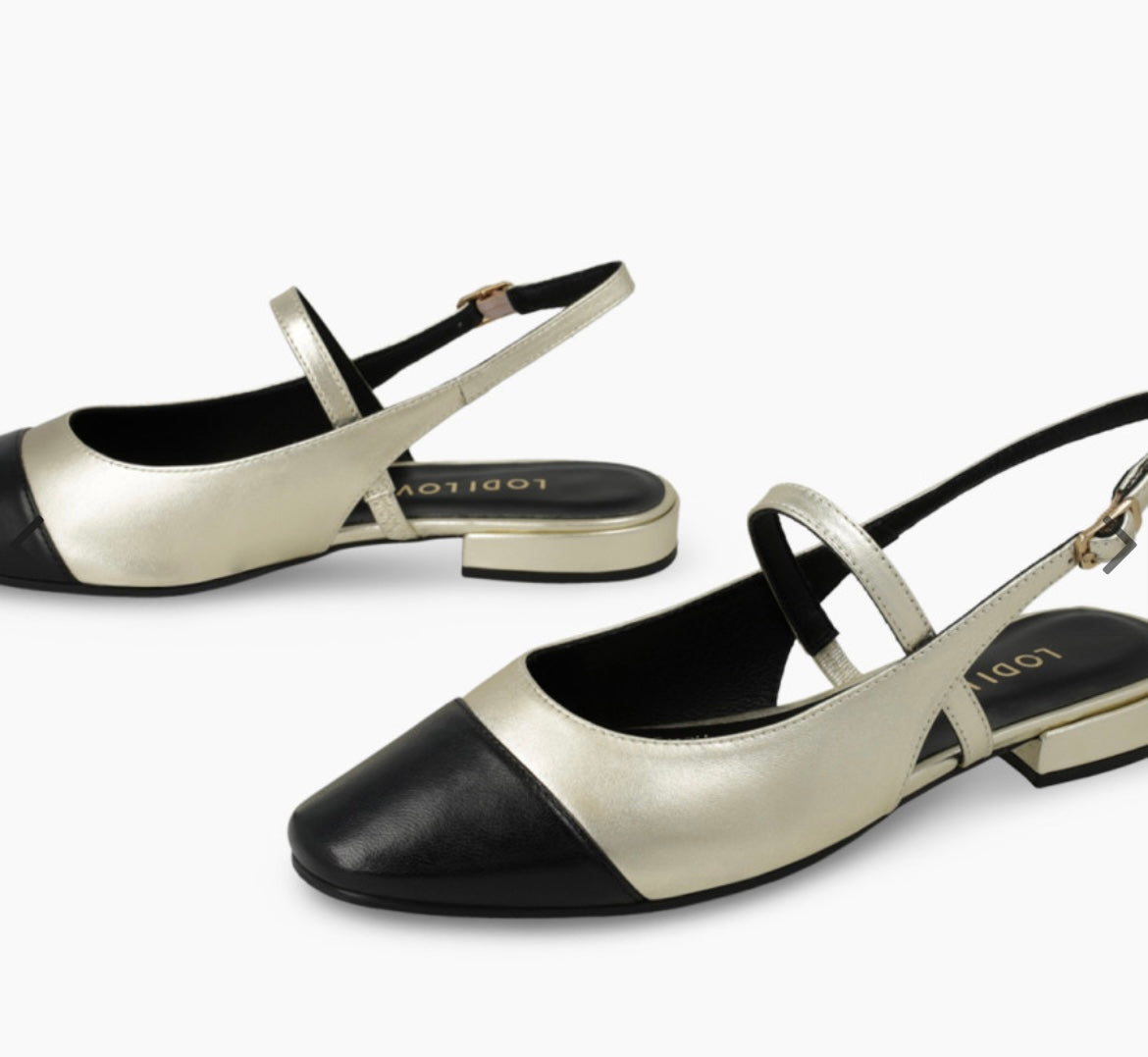 Lodi gold and black leather slingback ballerina flats