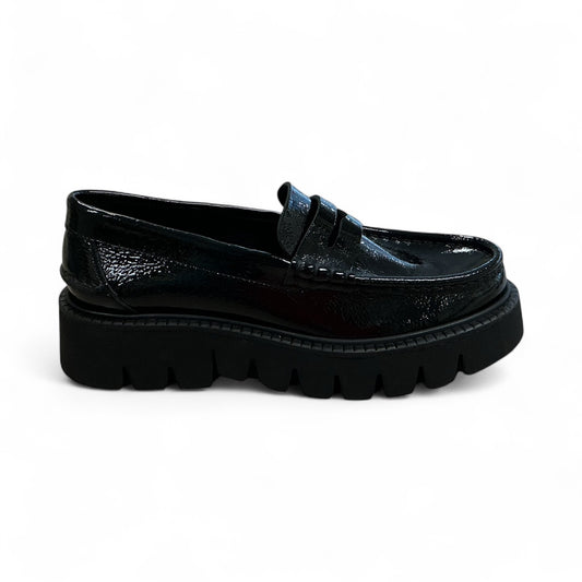 pedrogarcía black leather patent slip on chunky loafer