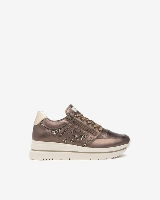 Nerogiardini metallic bronze wedge sneaker with side zip