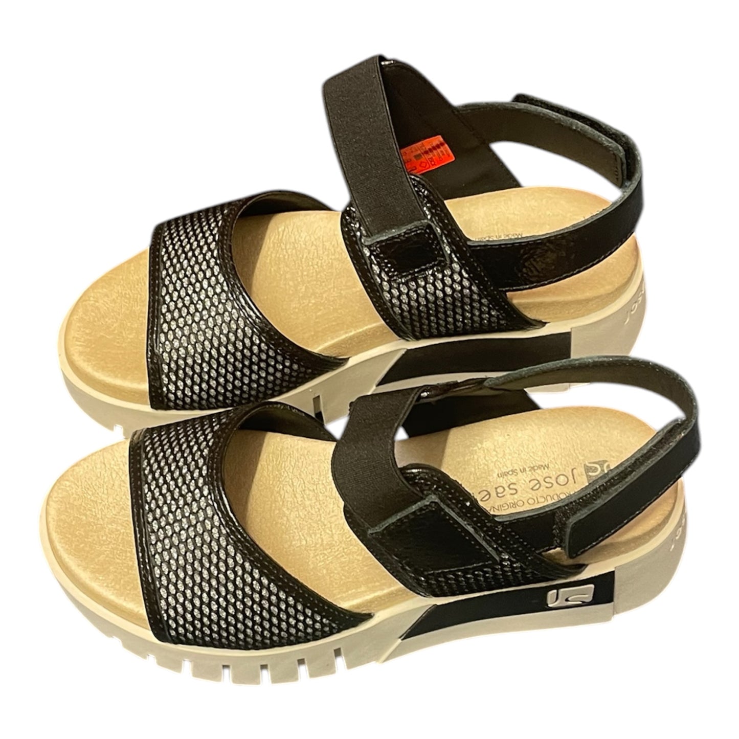 Jose Saenz black mesh and leather platform sandals