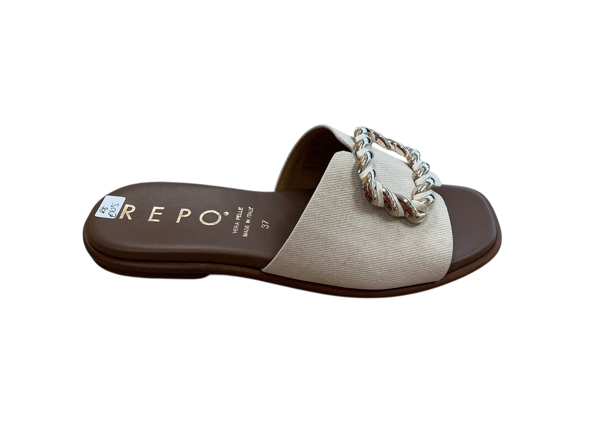 Repo cream leather slide with gold twisted rope buckle detail - Melissakshoes