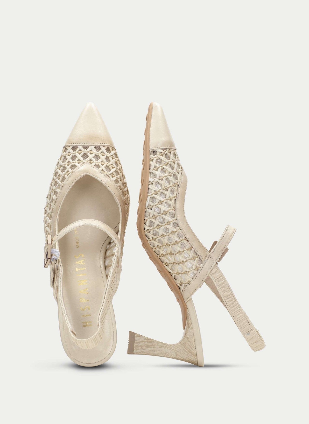 Hispanitas cream raffia and leather Mary Jane pointed slingback shoes - Melissakshoes