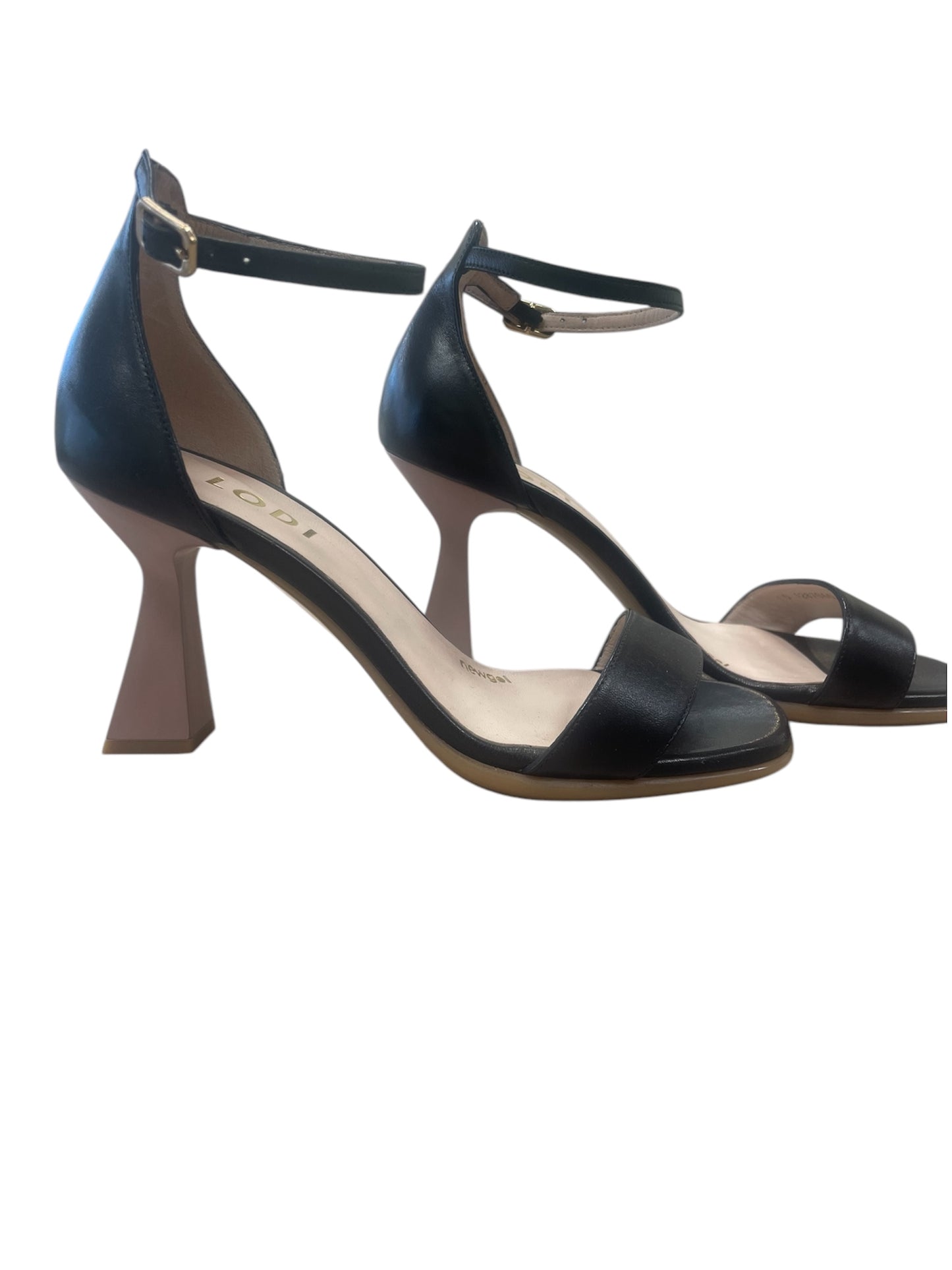 Lodi black leather ankle strap sandals