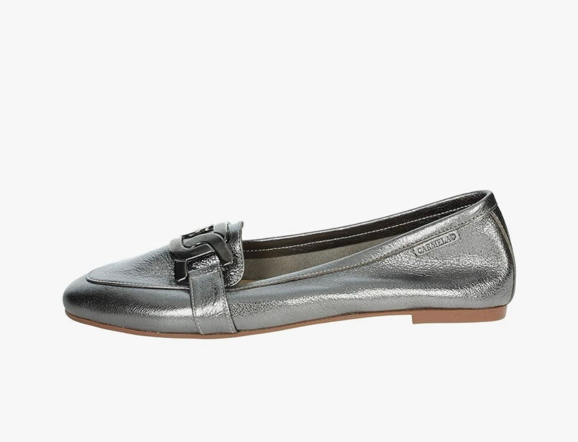 Carmela metallic grey  leather loafers