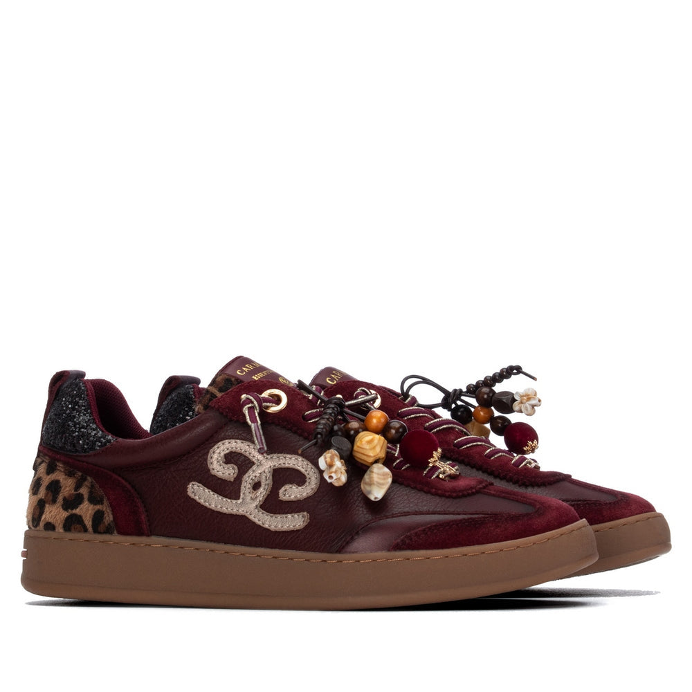 Carmela burgundy leather and suede sneakers