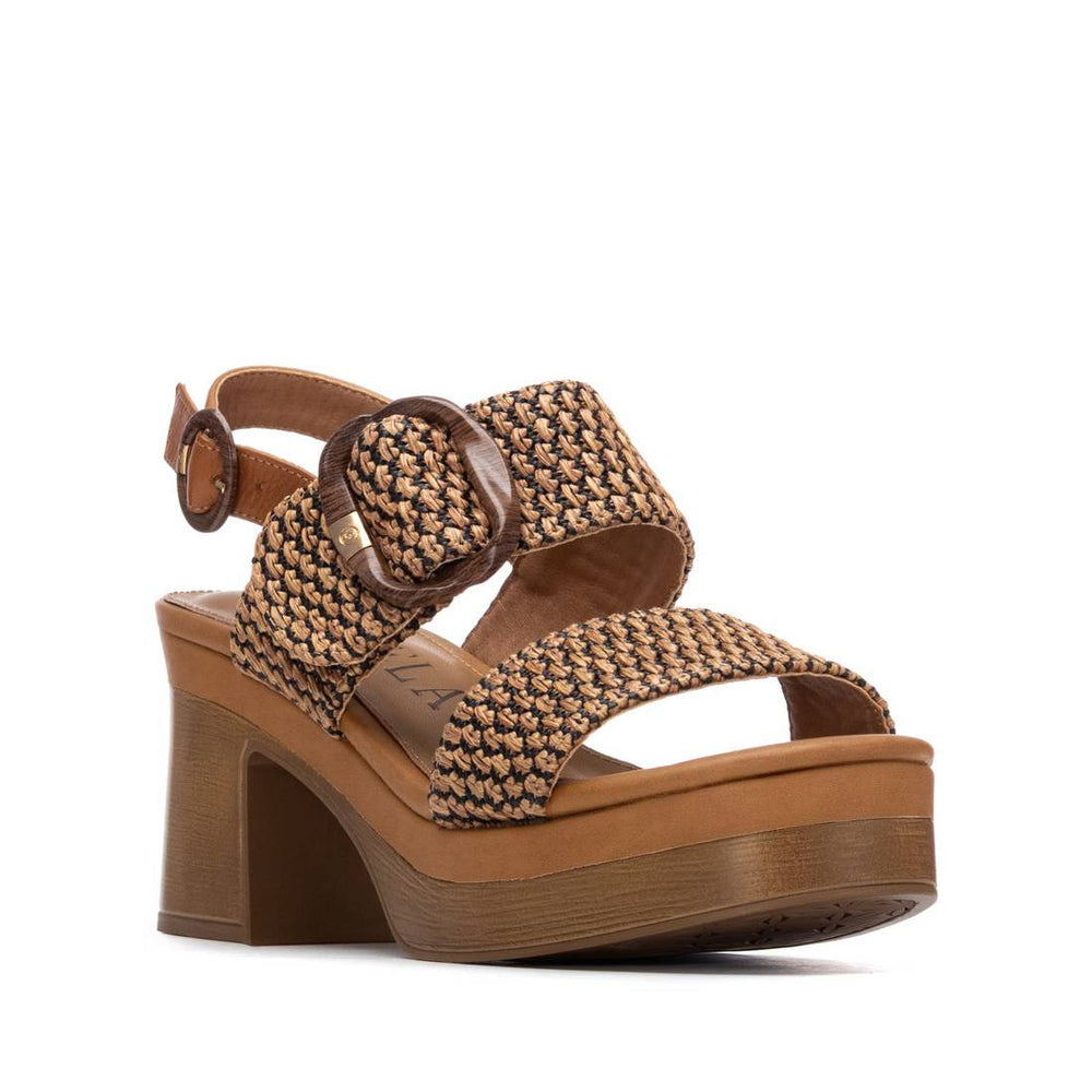 Carmela camel raffia  slingback sandals with block heel