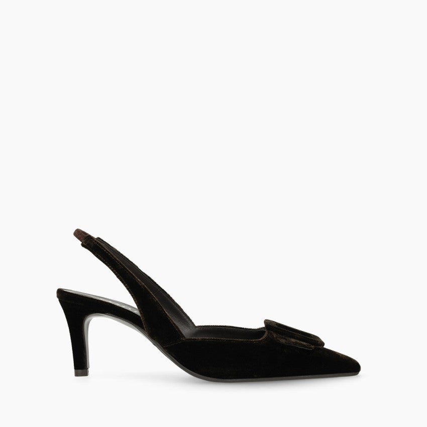 Lodi chocolate velvet slingback