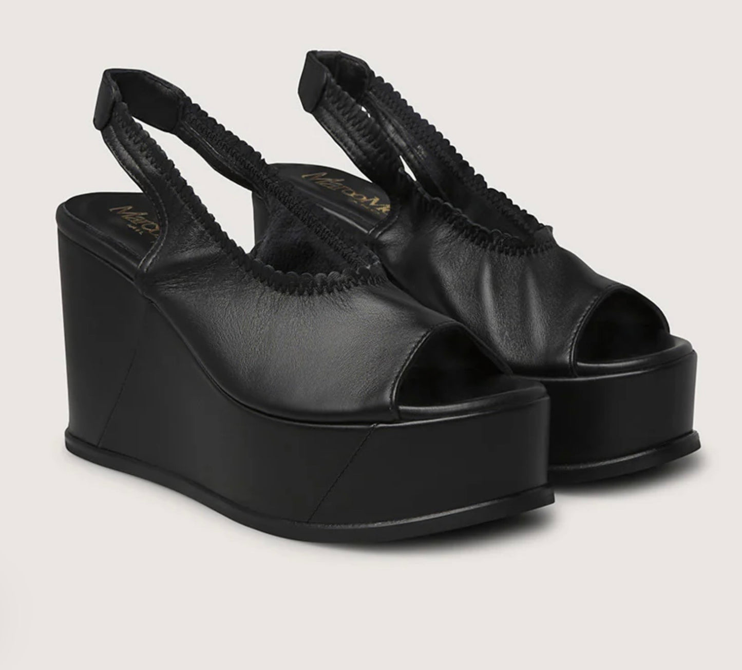 Marco Moreo black Leather Slingback Platform Wedge Sandal