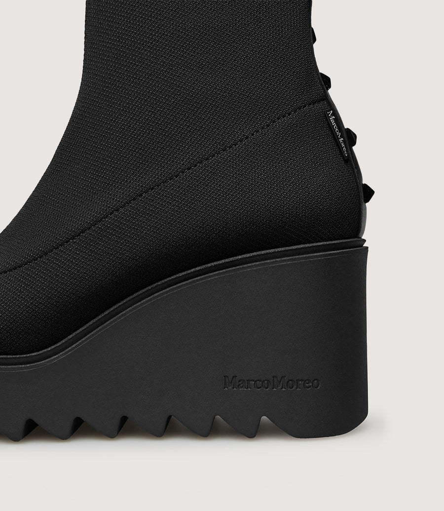 Marco Moreo black knee high stretch with wedge  boots with stud detail