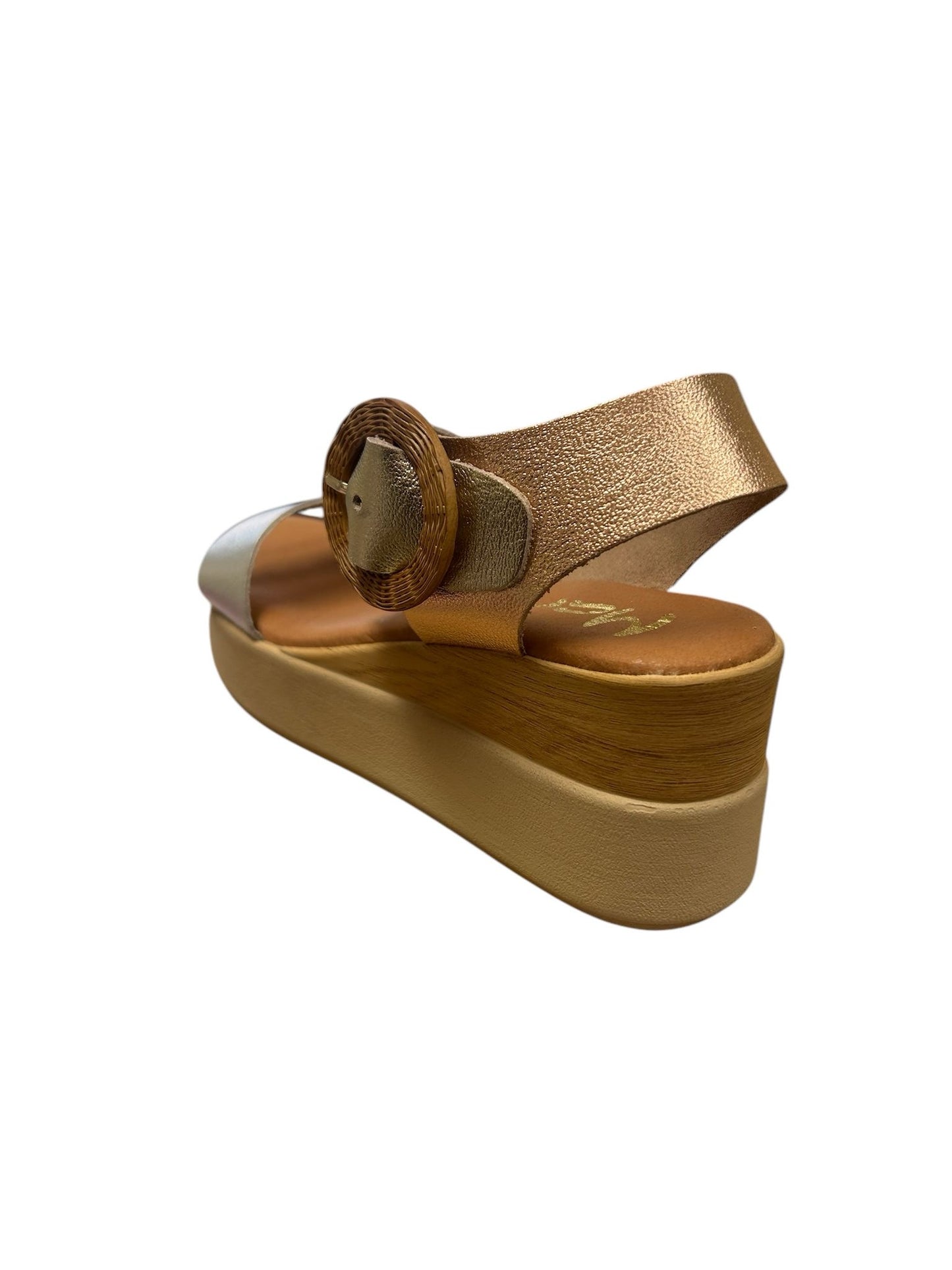 Marila silver , gold and rose gold leather wedge sandal