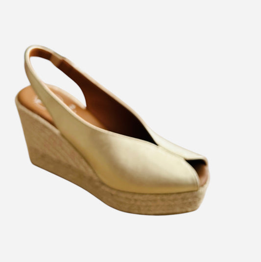 Viguera gold peeptoe wedge espadrille