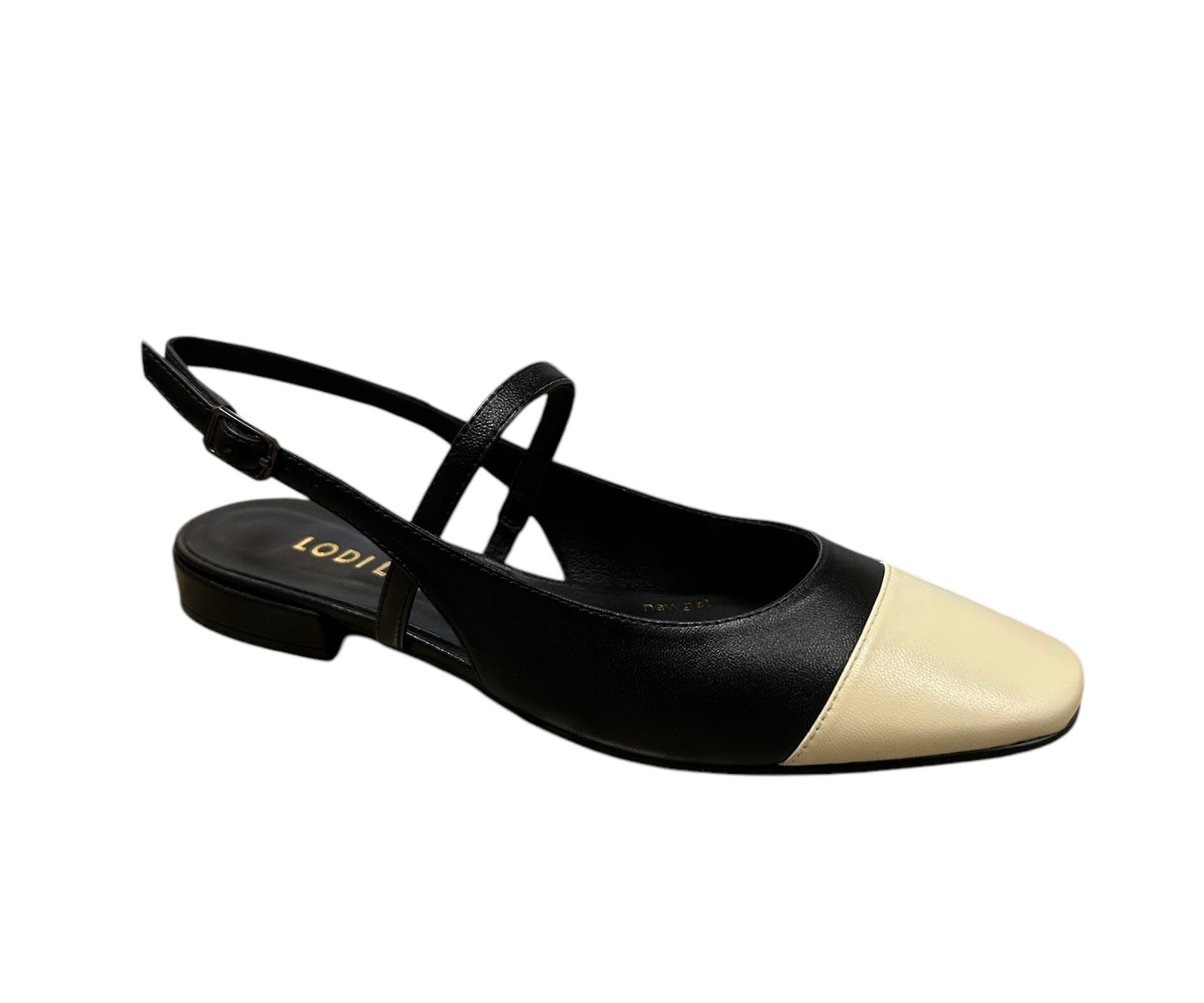 Lodi black and cream leather ballerina slingbacks