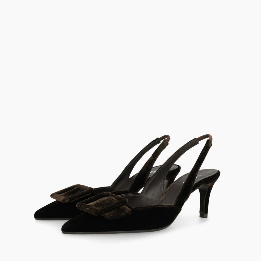 Lodi chocolate velvet slingback