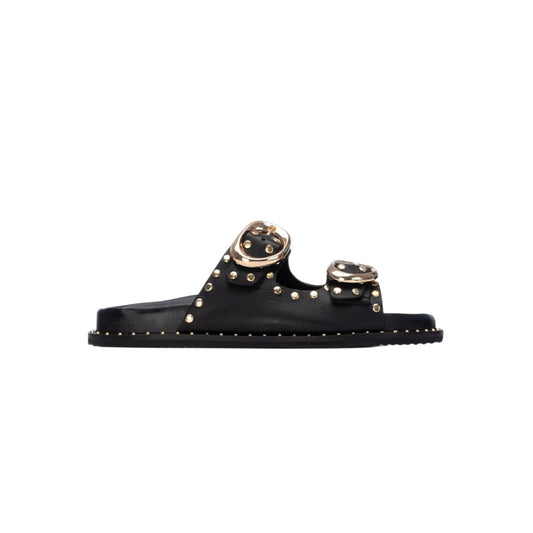 Carmela black and gold studded mules