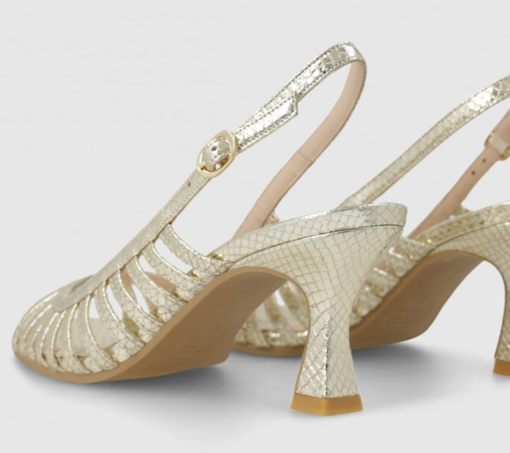 Lodi peep toe sling back gold sandals