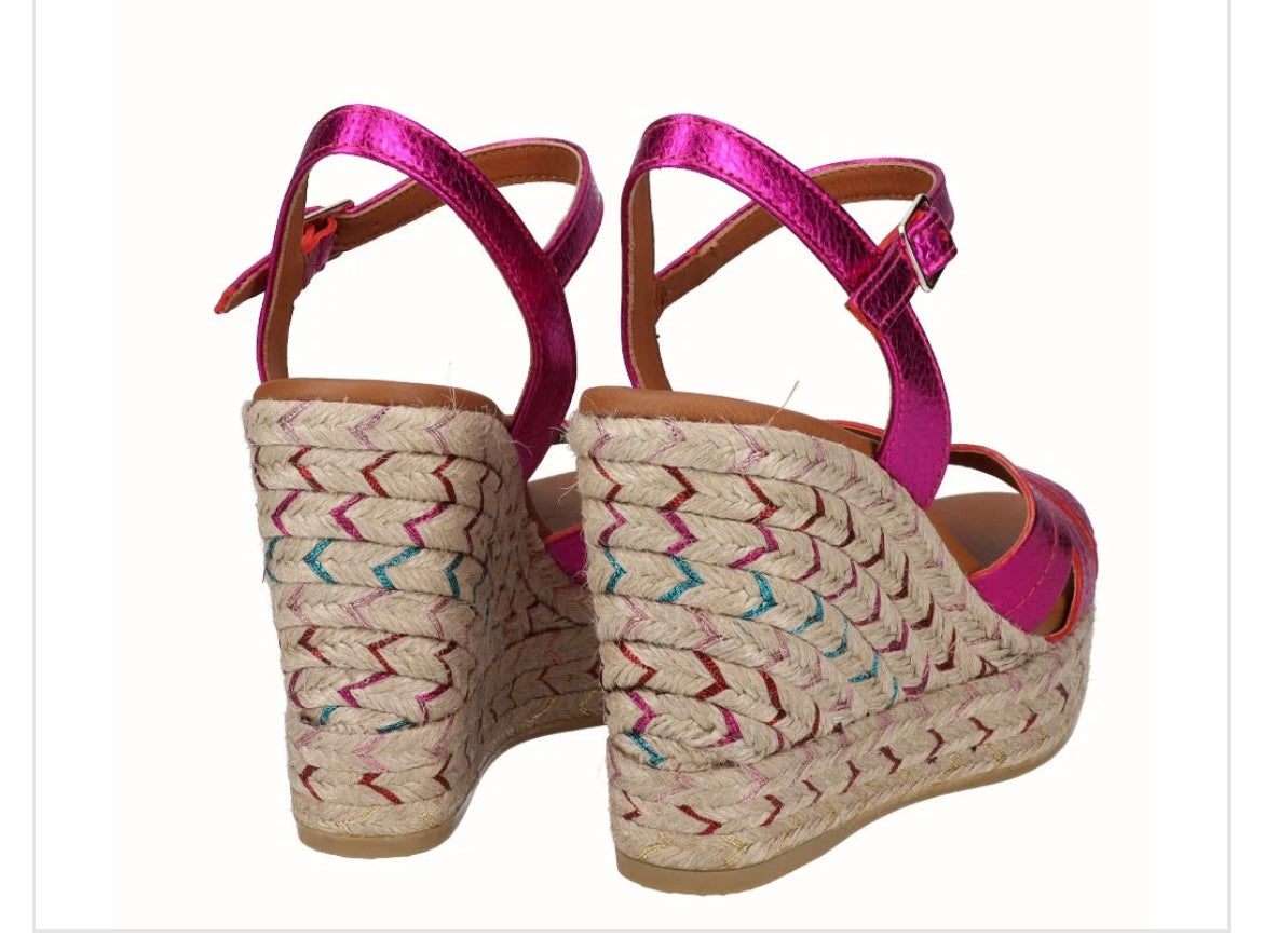 Viguera pink metallic wedge espadrille