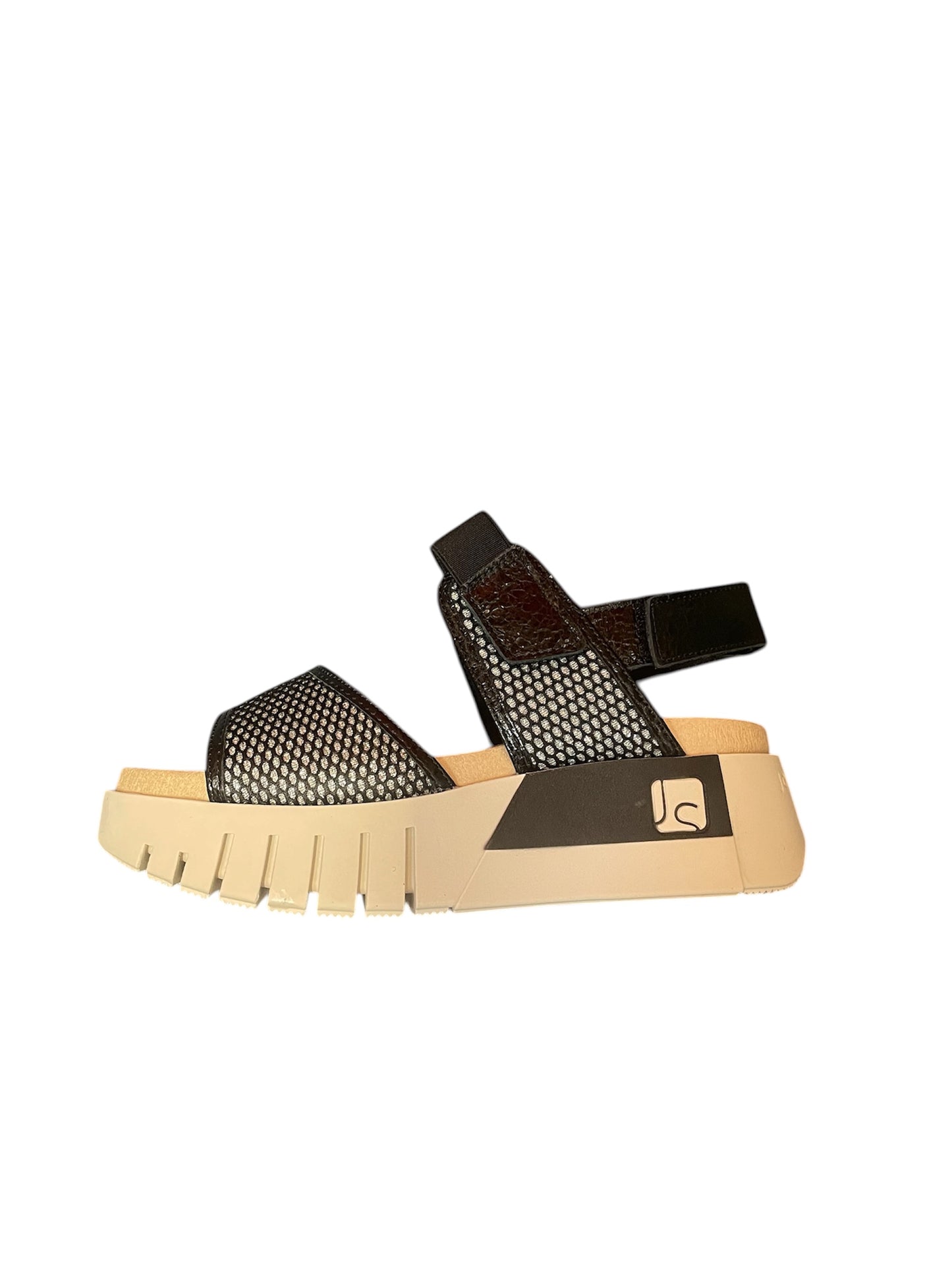 Jose Saenz black mesh and leather platform sandals