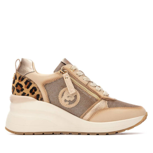 Carmela beige and gold leather wedge sneakers