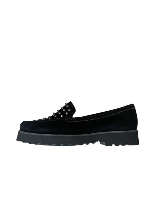 Cara black suede loafers with stud detail