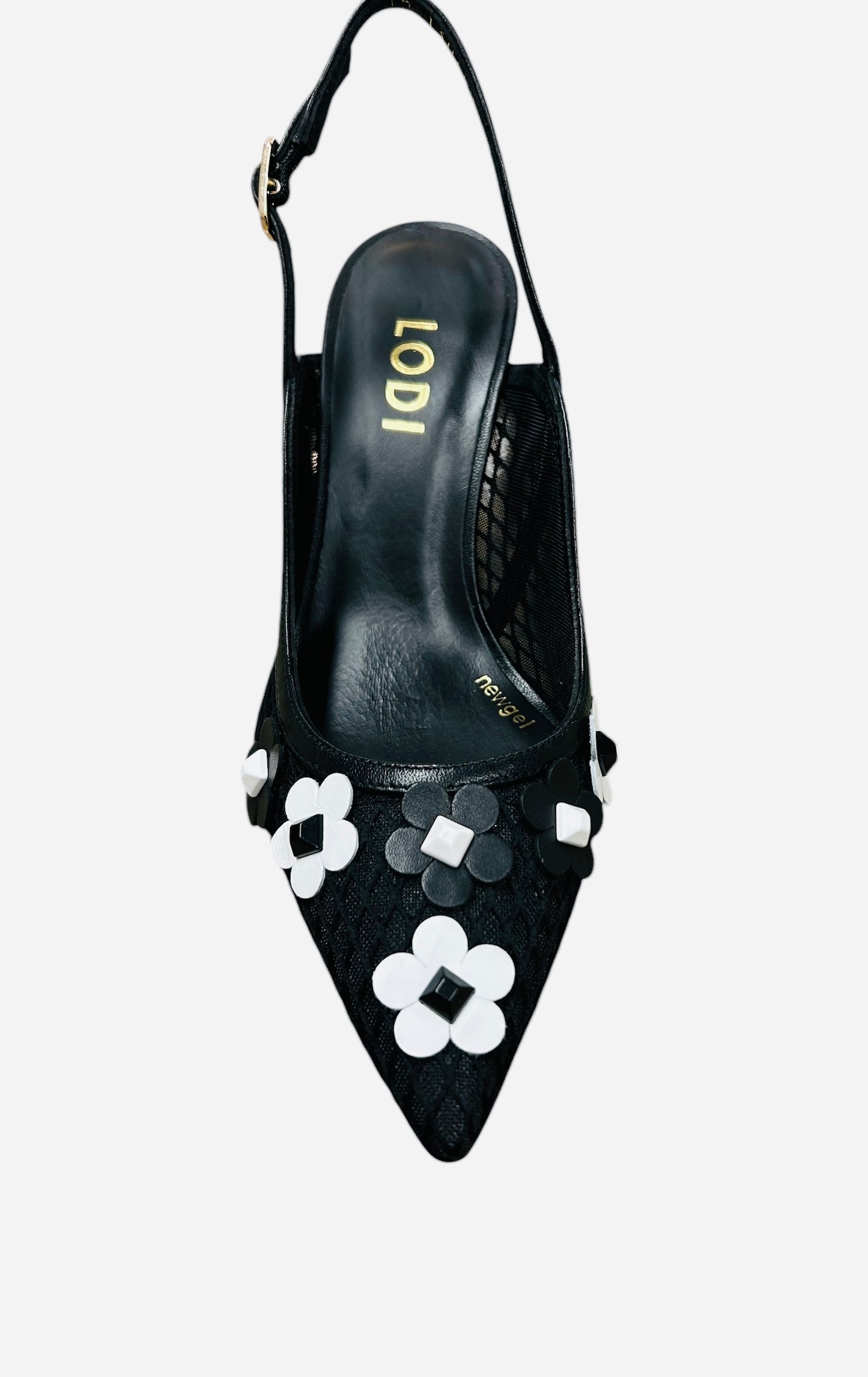 Lodi black mesh floral slingback
