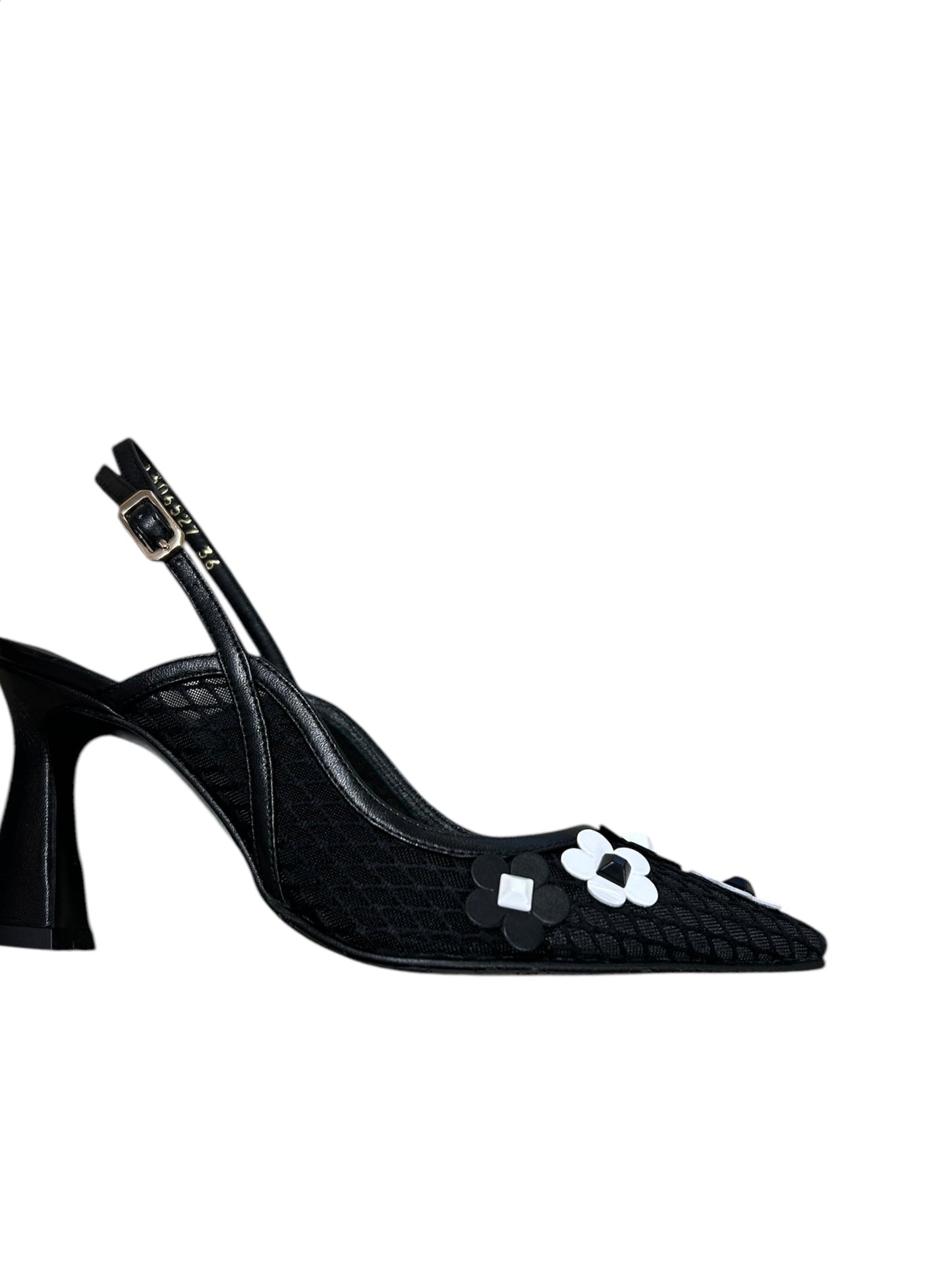 Lodi black mesh floral slingback
