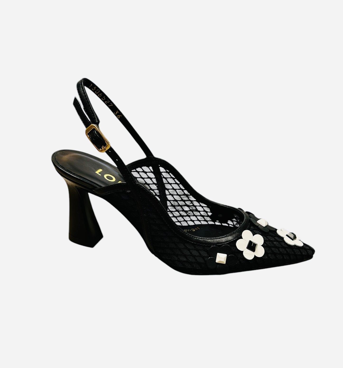 Lodi black mesh floral slingback