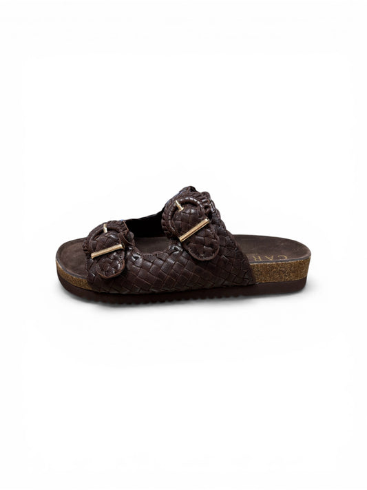 Carmela chocolate brown plaited mules