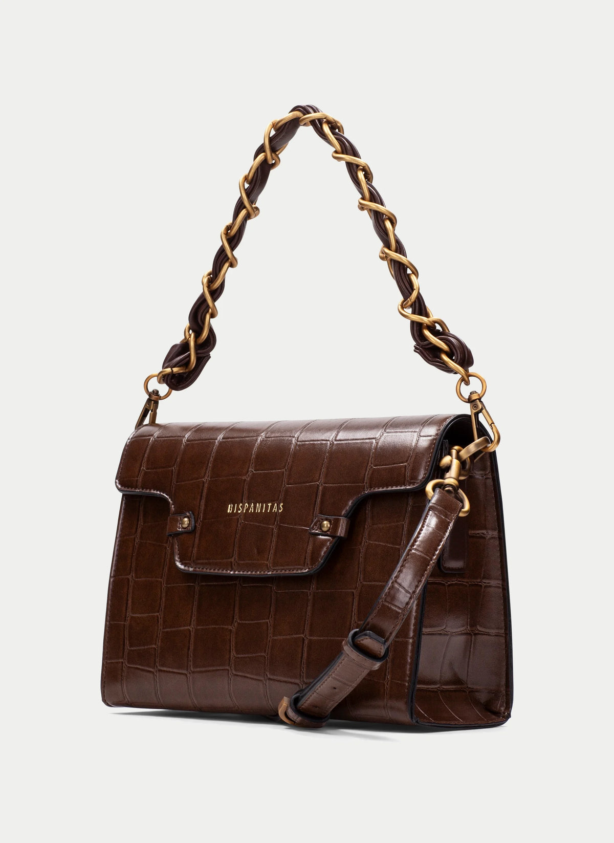 Hispanitas chocolate croc effect handbag