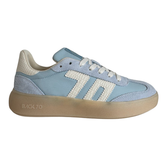 Back 70s sky blue leather and suede platform sneakers