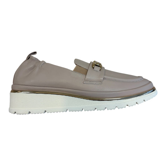 XSA soft blush nude leather wedge moccasins