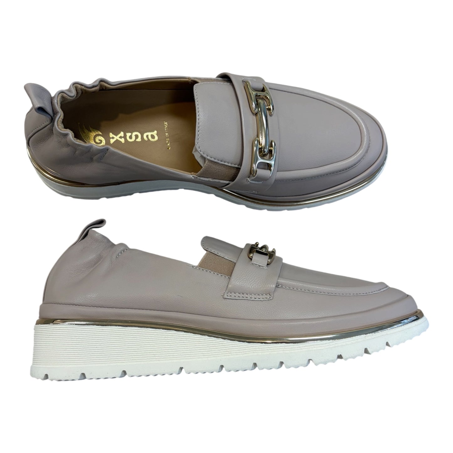 XSA soft blush nude leather wedge moccasins