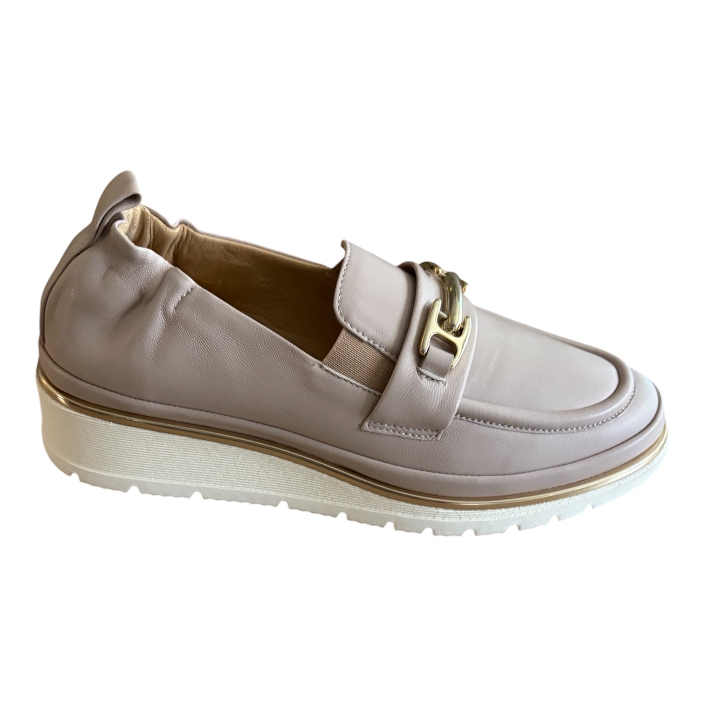 XSA soft blush nude leather wedge moccasins