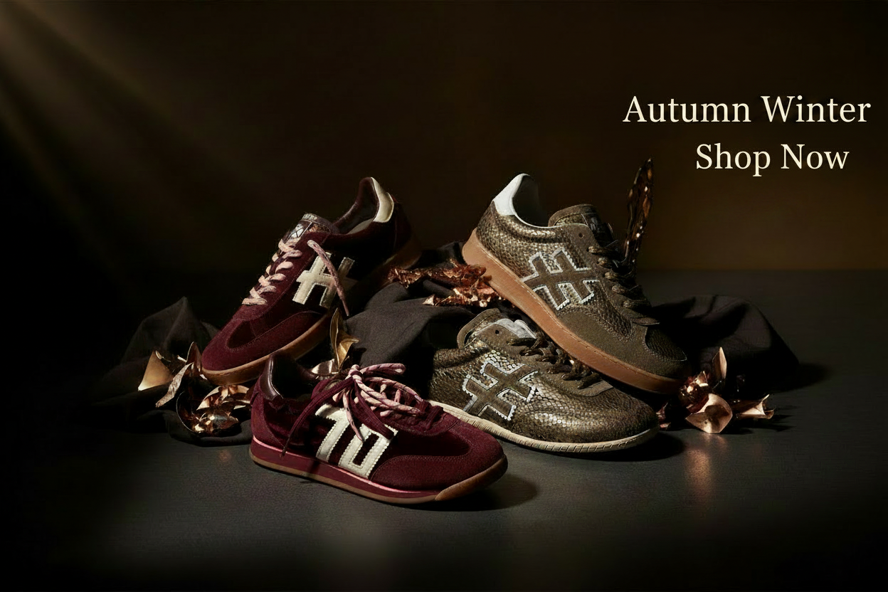 Autumn Winter 26/27 collection premium designer women's footwear featuring velvet, metallic and snakeskin sneakers