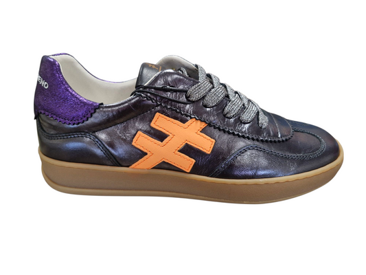 Another Trend dark grey metallic trainer with orange & purple