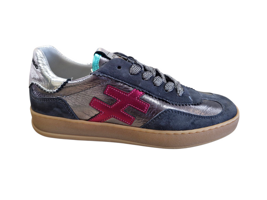 Another Trend anthracite trainer with metallic silver & burgundy