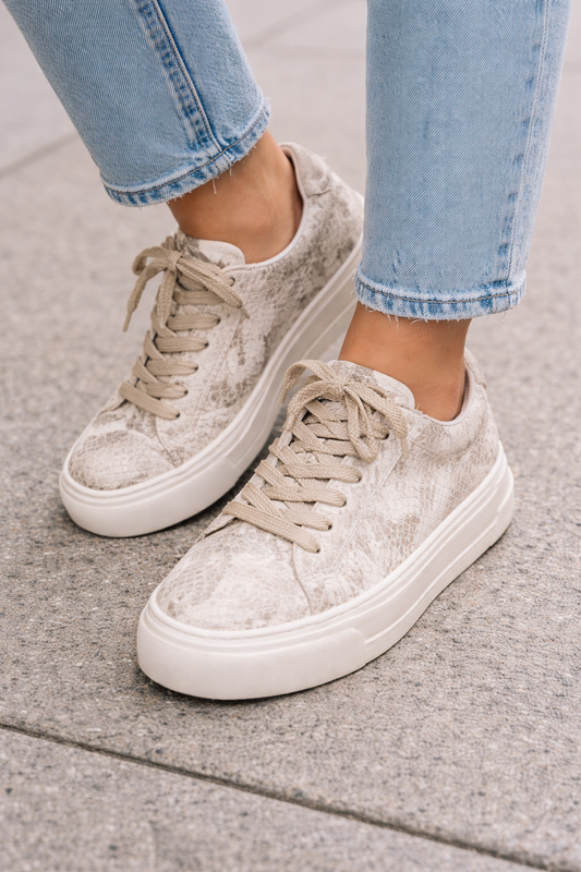 Paul Green beige snake print leather sneaker