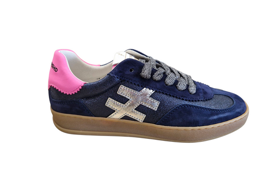 Another Trend navy trainer with silver & pink detail