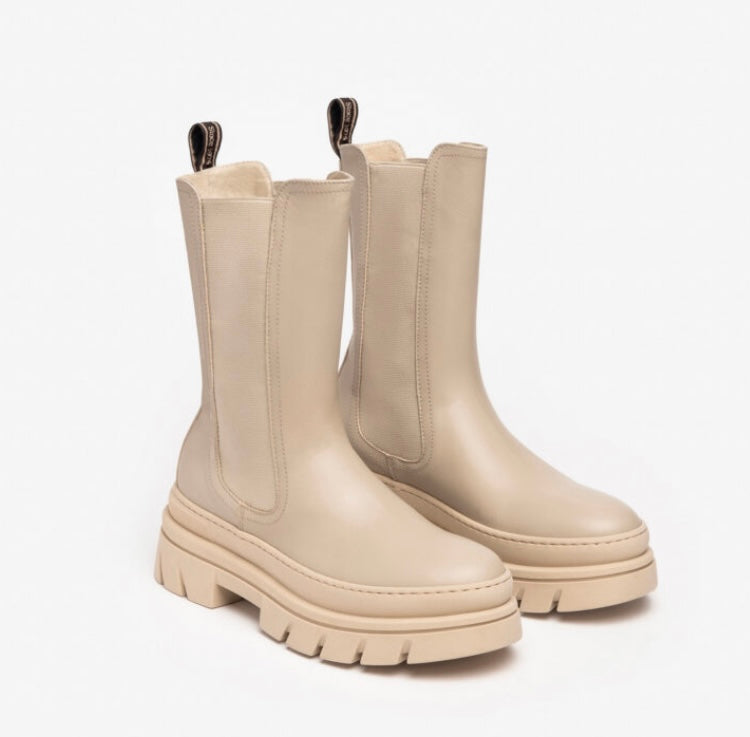 NeroGiardini beige leather hightop Chelsea boots - Melissakshoes
