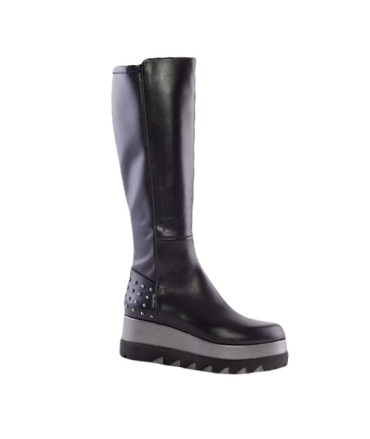 MarcoMoreo black leather platform knee high boot - Melissakshoes