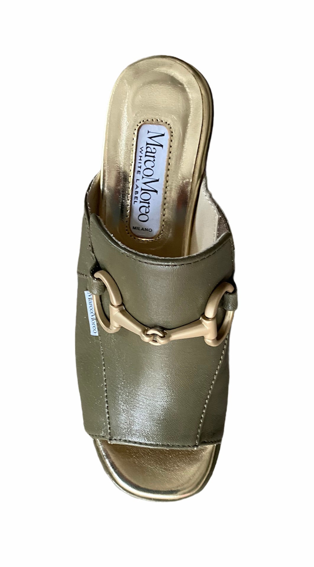 MarcoMoreo khaki leather high wedge mule - ...melissa k...