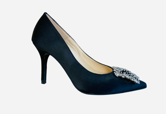 Marian black satin court shoe - Melissakshoes