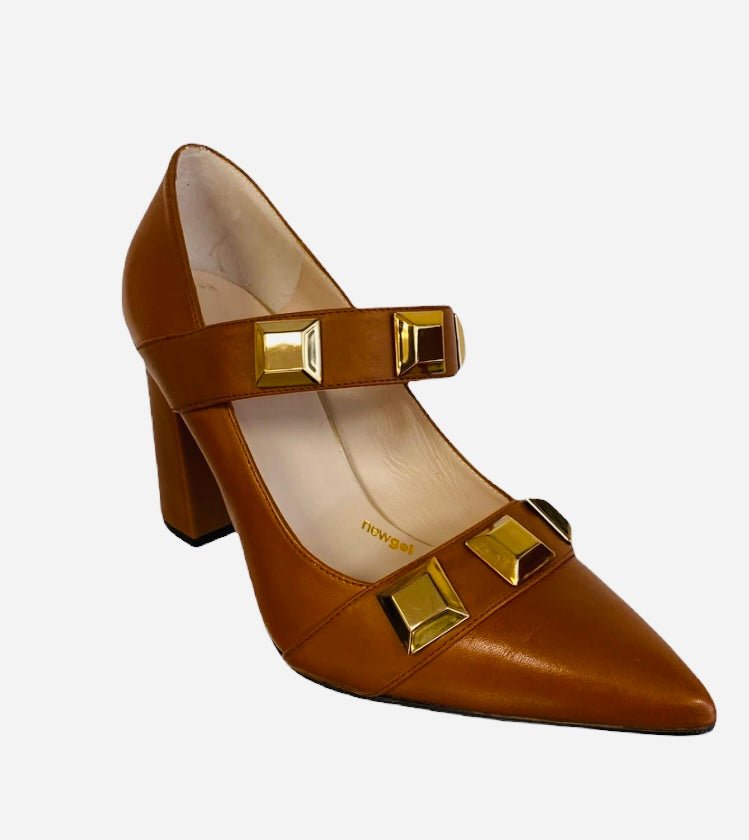 Lodi tan leather block heeled shoe - Melissakshoes