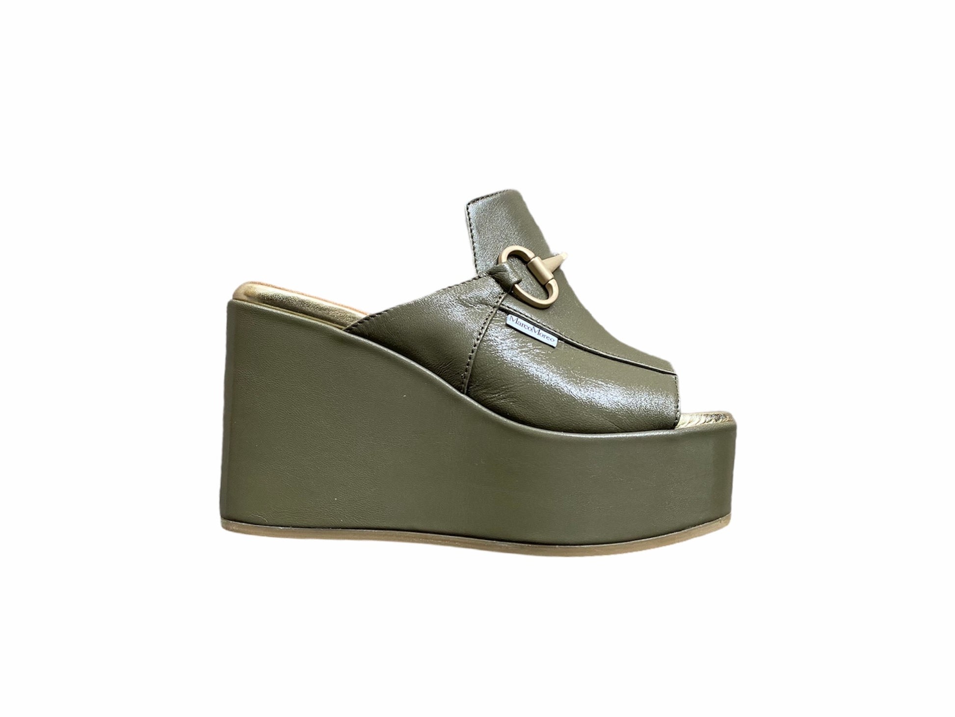 MarcoMoreo khaki leather high wedge mule - ...melissa k...