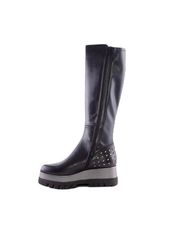 MarcoMoreo black leather platform knee high boot - Melissakshoes